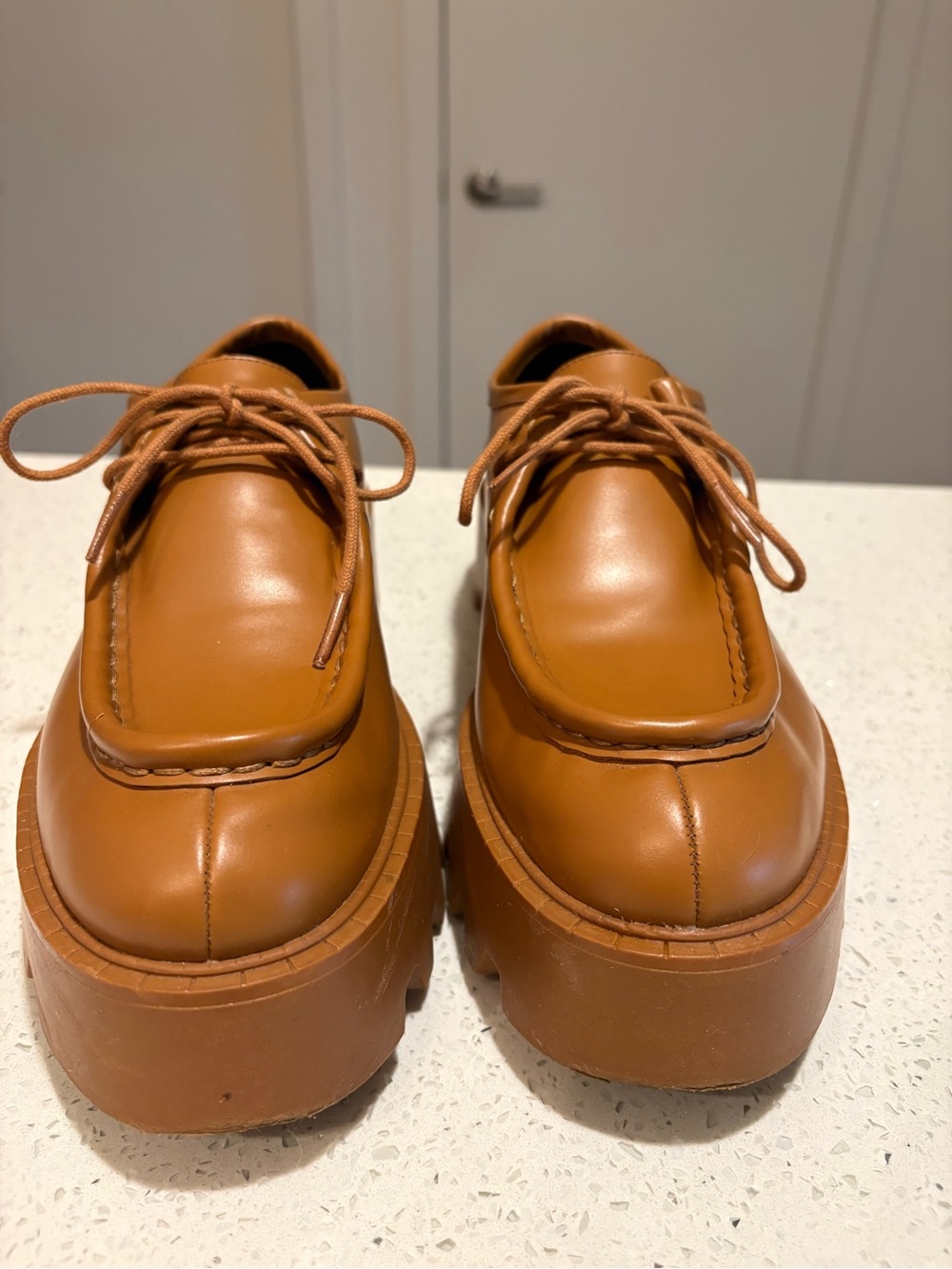 Zara Tan Leather Lace-Up Women’s Loafers - Picture 2 of 4